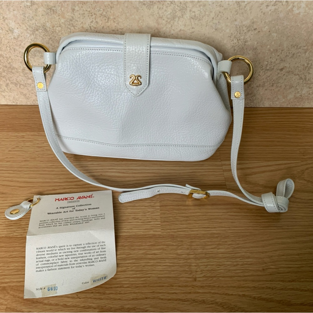 Vintage Authentic Marco Avane' White Leather Crossbody Purse Handbag Style #6610